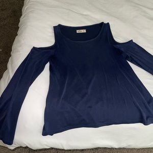 Women’s Navy Blue Long Sleeve Shoulder Cutout Hollister Blouse